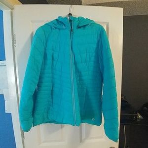Teal puffer coat, size L
